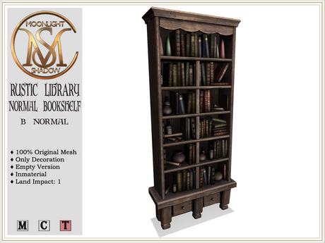 Second Life Marketplace - [MoonSha] Rustic Library Normal Bookshelf B ...